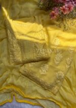 Nazia Viscose 3D Chikankari Long Kurti 3PC Set- Butter Yellow