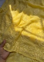 Nazia Viscose 3D Chikankari Long Kurti 3PC Set- Butter Yellow - Image 4