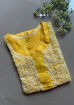 Sheer Georgette Gala-buti Chikankari Long Kurta- Yellow - Image 2