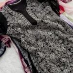 Sheer Georgette Jaal Chikankari Long Kurta- Black