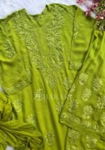 Nazia Viscose 3D Chikankari Long Kurti Set with Dupatta - Green - Image 10