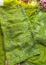 Nazia Viscose 3D Chikankari Long Kurti Set with Dupatta - Green - Image 7