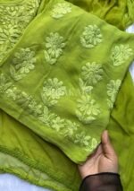 Nazia Viscose 3D Chikankari Long Kurti Set with Dupatta - Green - Image 9