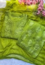 Nazia Viscose 3D Chikankari Long Kurti Set with Dupatta - Green - Image 2