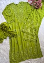 Nazia Viscose 3D Chikankari Long Kurti Set with Dupatta - Green - Image 12