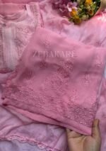 Dia Viscose Resham Jaal Chikankari and Mukesh Work 3pc Set- Ombre Baby Pink - Image 4