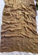 Alizah Viscose Chikankari Mukesh Work Long Kurti- Nude Brown - Image 3