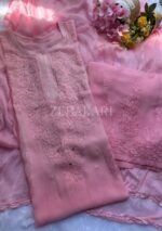 Dia Viscose Resham Jaal Chikankari and Mukesh Work 3pc Set- Ombre Baby Pink - Image 2