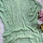 Alizah Viscose Chikankari Mukesh Work Long Kurti- Pastel Teal