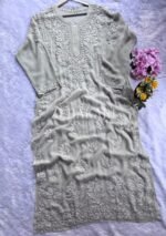 Alizah Viscose Chikankari Mukesh Work Long Kurti- Pastel Grey - Image 2