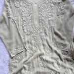 Alizah Viscose Chikankari Mukesh Work Long Kurti- Pastel Grey