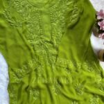 Alizah Viscose Chikankari Mukesh Work Long Kurti- Apple Green