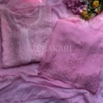 Dia Viscose Resham Jaal Chikankari and Mukesh Work 3pc Set- Ombre Baby Pink