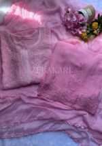 Dia Viscose Resham Jaal Chikankari and Mukesh Work 3pc Set- Ombre Baby Pink