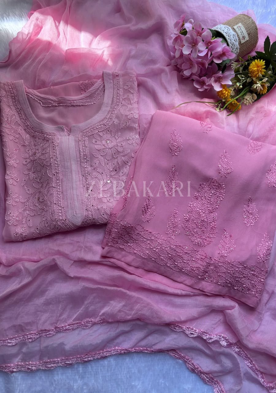 IMG-20260919-WA0019 Dia Viscose Resham Jaal Chikankari and Mukesh Work 3pc Set- Ombre Baby Pink - Image 1