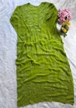 Alizah Viscose Chikankari Mukesh Work Long Kurti- Apple Green - Image 2