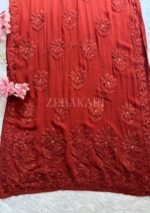 Alizah Viscose Chikankari Mukesh Work Long Kurti- Ombre Rust Brown - Image 3