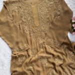 Alizah Viscose Chikankari Mukesh Work Long Kurti- Nude Brown