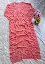 Alizah Viscose Chikankari Mukesh Work Long Kurti- Salmon Pink - Image 2