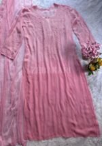 Dia Viscose Resham Jaal Chikankari and Mukesh Work 3pc Set- Ombre Baby Pink - Image 5