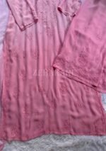 Dia Viscose Resham Jaal Chikankari and Mukesh Work 3pc Set- Ombre Baby Pink - Image 8