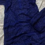 Nikhat Viscose Chikankari and Mukesh Work 3pc Set- Navy Blue