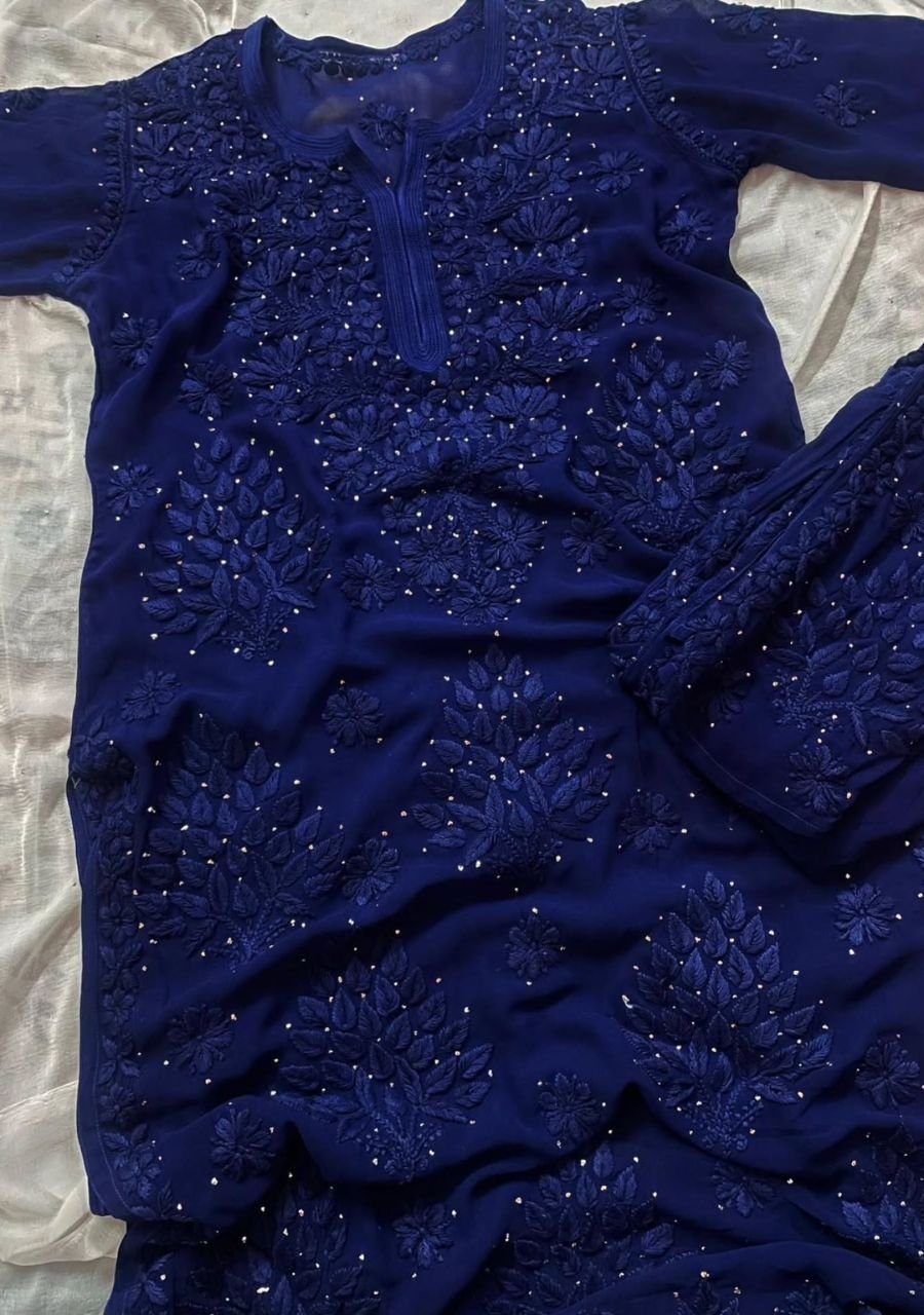 2_20261025_115042_0001 Nikhat Viscose Chikankari and Mukesh Work 3pc Set- Navy Blue - Image 1