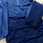 Nikhat Viscose Chikankari and Mukesh Work 3pc Set- Ombre Blue